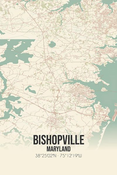 Alte Karte von Bishopville (Maryland), USA. von Ortsdrucke