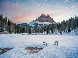 Lago Antorno and 3 Peaks at sunrise in winter by t.ART