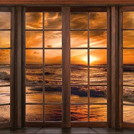 uitzicht vanuit een houten venster van Bert Hooijer