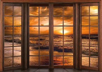 uitzicht vanuit een houten venster van Bert Hooijer