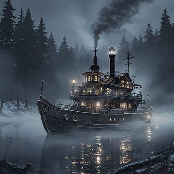 old steamboat in a snowy winter river by Nick Wendt