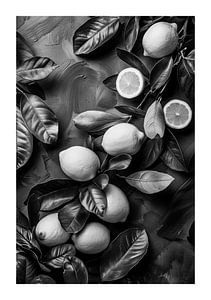 Nature morte monochrome avec citrons et feuilles sur Felix Brönnimann