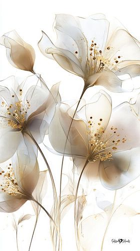 wit en goud - bloemen en veren