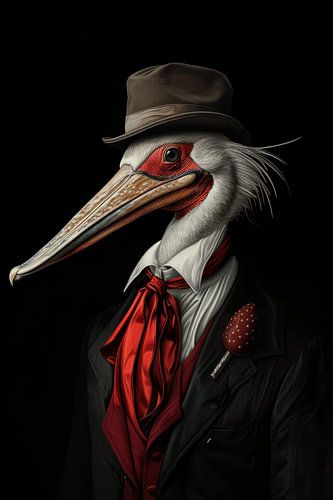 Zee vogel als maffiabaas gangster met zwarte achtergrond