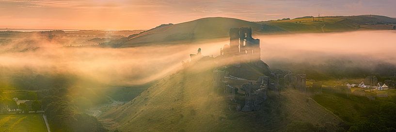 Panoramic sunrise Corfe Castle, Dorset by Henk Meijer Photography
