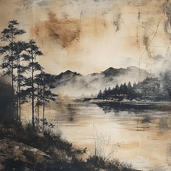 Beruhigende japanische Landschaft im Wabi-Sabi-Stil