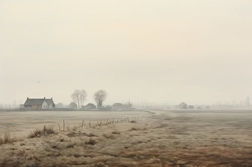 Neblige Landschaft | Stille Landschaft mit Haus