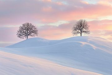 Wintermagie: sneeuw en zonsopgang van fernlichtsicht
