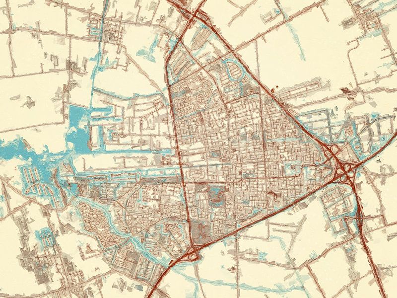Map of Drachten in the style Blue &amp; Cream by De Kaartenwinkel
