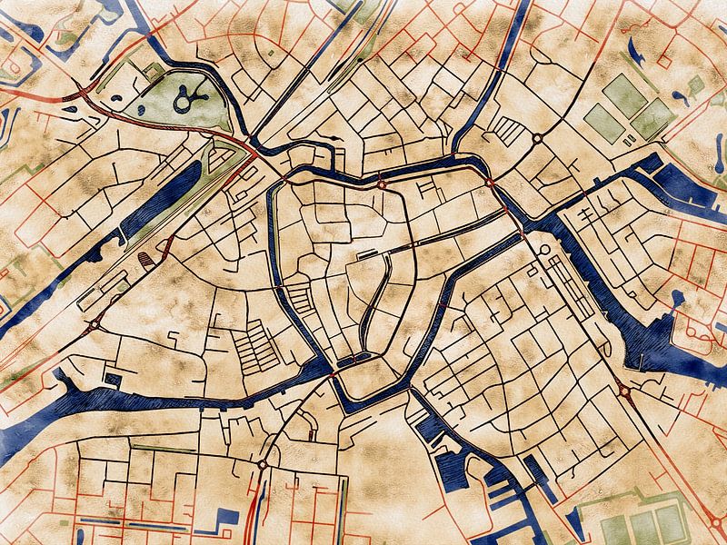 Kaart van Sneek centrum in de stijl 'Serene Summer' van Maporia