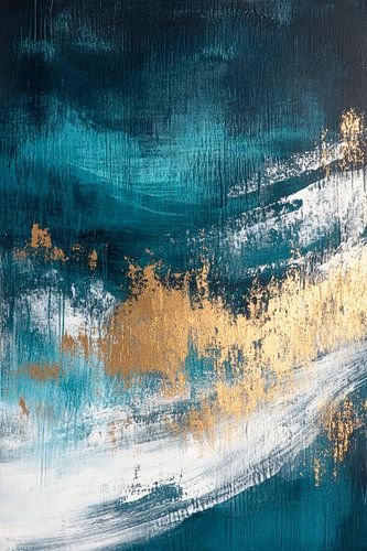 Abstracte blauwe en gouden kunst