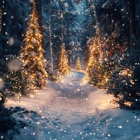 Magisch bos winter wonderland kerstmis kunst van Mel Digital Art