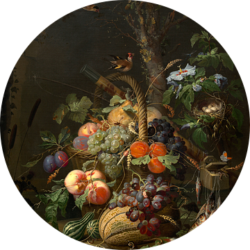 Stilleven met fruit, vis, en een Nest, Abraham Mignon