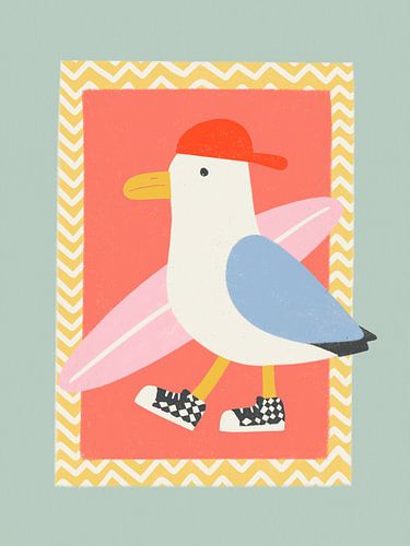 Coole meeuw-surfer – Speelse kustvogel