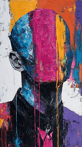 Rebellious Urban Pop Art Portrait with Distorted Expression, Dripping Paint and Impasto Knife Texture