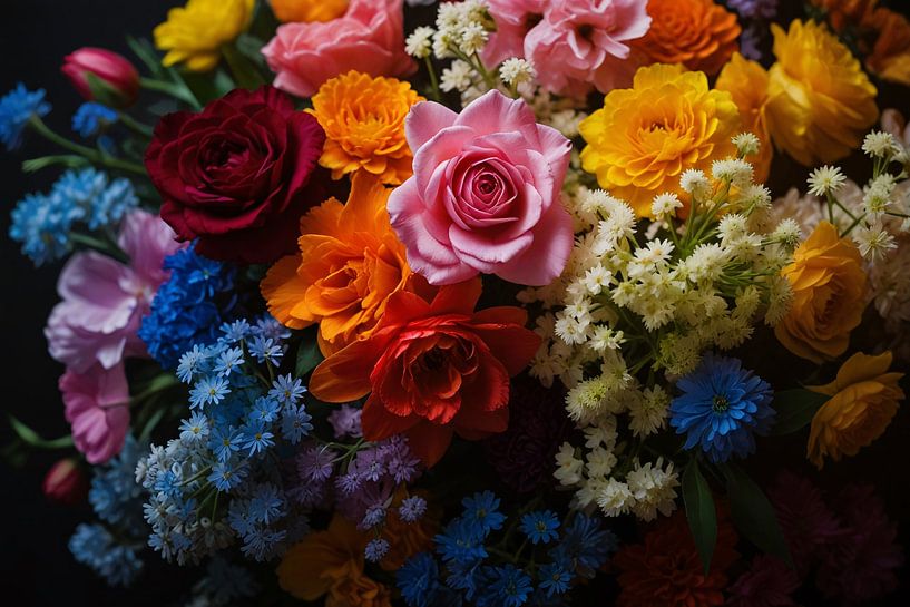 Belle composition florale colorée sur fond noir par Art & Soul Creations