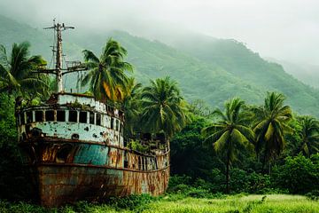 Bouwvallig schip in de jungle van Poster Art Shop