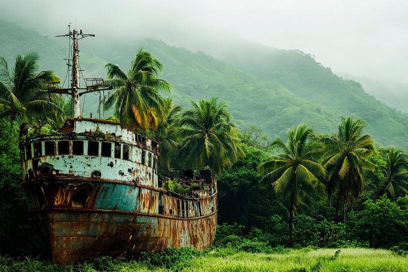 Verfallenes Schiff im Dschungel von Poster Art Shop