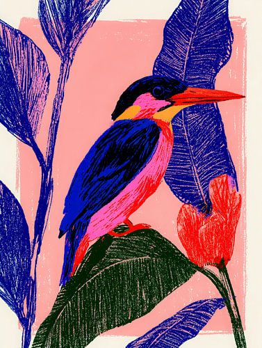 IJsvogel tussen Bladeren van Kleur