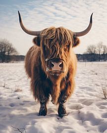 Hochlandrind im Schnee