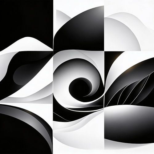 Futuristische Spiralen in schwarzer Geometrie