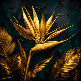 Grüne goldene Horizonte – Paradiesvogelblume 1 von Johannas Art Creations