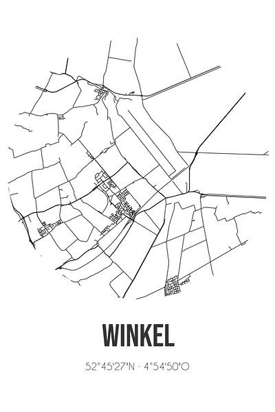 Winkel (Noord-Holland) | Map | Black and white by Prints of Place