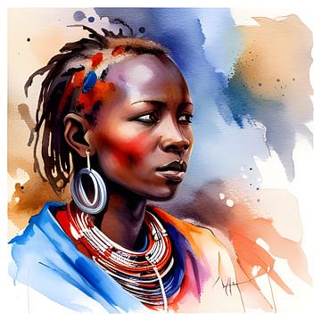 Maasai Masaï Vrouw, Afrikaanse kunst van Betty Maria Digital Art