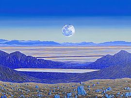 Landschaft mit Mond und Bergen