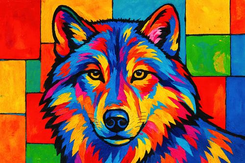 Vrolijk wolvenportret in kleur