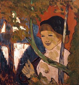 Emile Bernard - Bretonisches Mädchen mit rotem Regenschirm (1888)