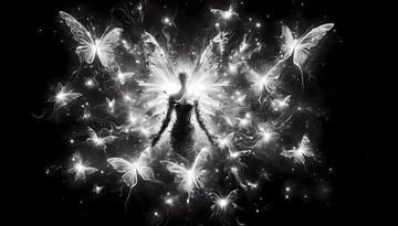 Zwart-wit gloeiende fee - Magisch kunstwerk van ButterflyPix