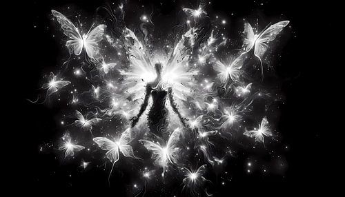 Zwart-wit gloeiende fee - Magisch kunstwerk