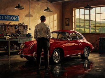 Rotes Porsche 356 Coupé in klassischer Garage
