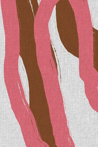 Formes et lignes abstraites en rose et marron sur lin.