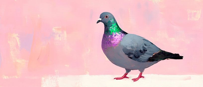Kleurrijke duif tegen een zachte achtergrond van Poster Art Shop