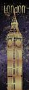 Grafische Kunst LONDEN de Big Ben | ultra violet & goud van Melanie Viola thumbnail