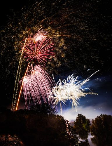 Groot vuurwerkspektakel in een park