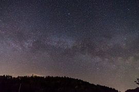 Germany, Star field of milky way galaxy core over forest silhouette by adventure-photos