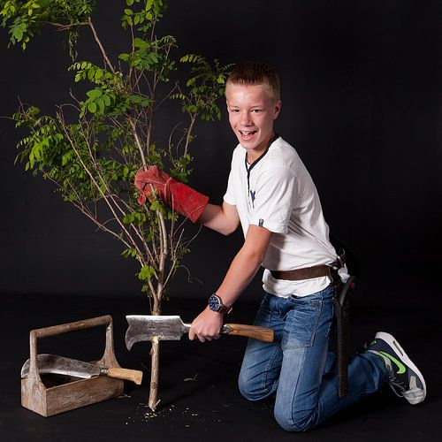 Portret van jonge heggenvlechter