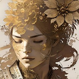 Die goldene Frau mit den Blumen im Haar von ButterflyPix