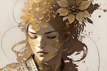 La femme dorée avec des fleurs dans les cheveux sur ButterflyPix