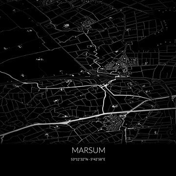 Black-and-white map of Marsum, Fryslan. by Rezona