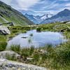Bergmeertje in het Zillertal (Tirol) met zicht op besneeuwde bergtoppen van Sean Vos