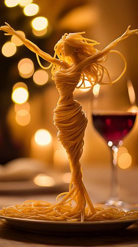 Vrouwelijke spaghetti staand panorama