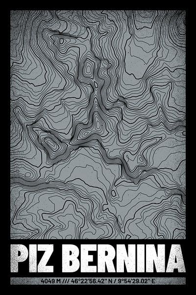 Piz Bernina | Topographic Map (Grunge) by ViaMapia