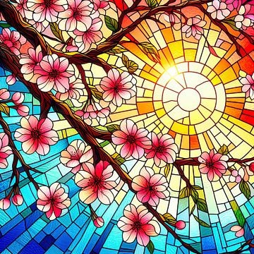 Japanese cherry in stained glass style by Digital Art Nederland