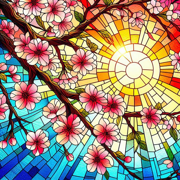 Japanese cherry in stained glass style by Digital Art Nederland