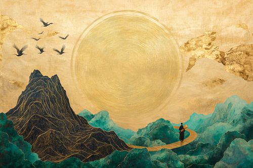 Goldene Landschaften mit eleganten Linien und weitem Horizont