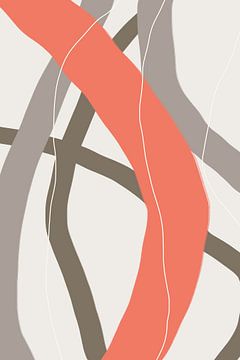 Formes modernes abstraites et minimalistes en rouge corail, brun, gris taupe VII sur Dina Dankers
